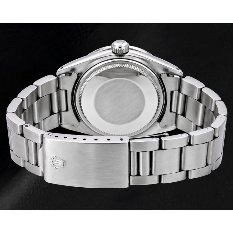Montre Rolex Date 14203 34 mm Cadran Bleu à Index Bâtons en Acier Inoxydable