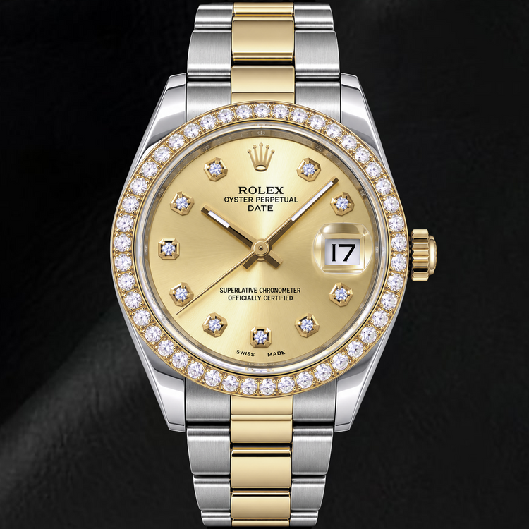 Montre Rolex Date 15223 34 mm Bicolore Cadran Diamants Champagne
