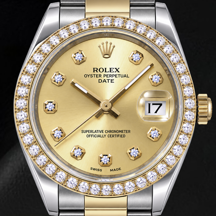 Montre Rolex Date 15223 34 mm Bicolore Cadran Diamants Champagne