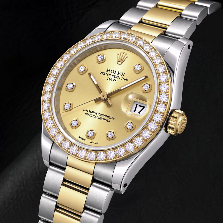 Montre Rolex Date 15223 34 mm Bicolore Cadran Diamants Champagne