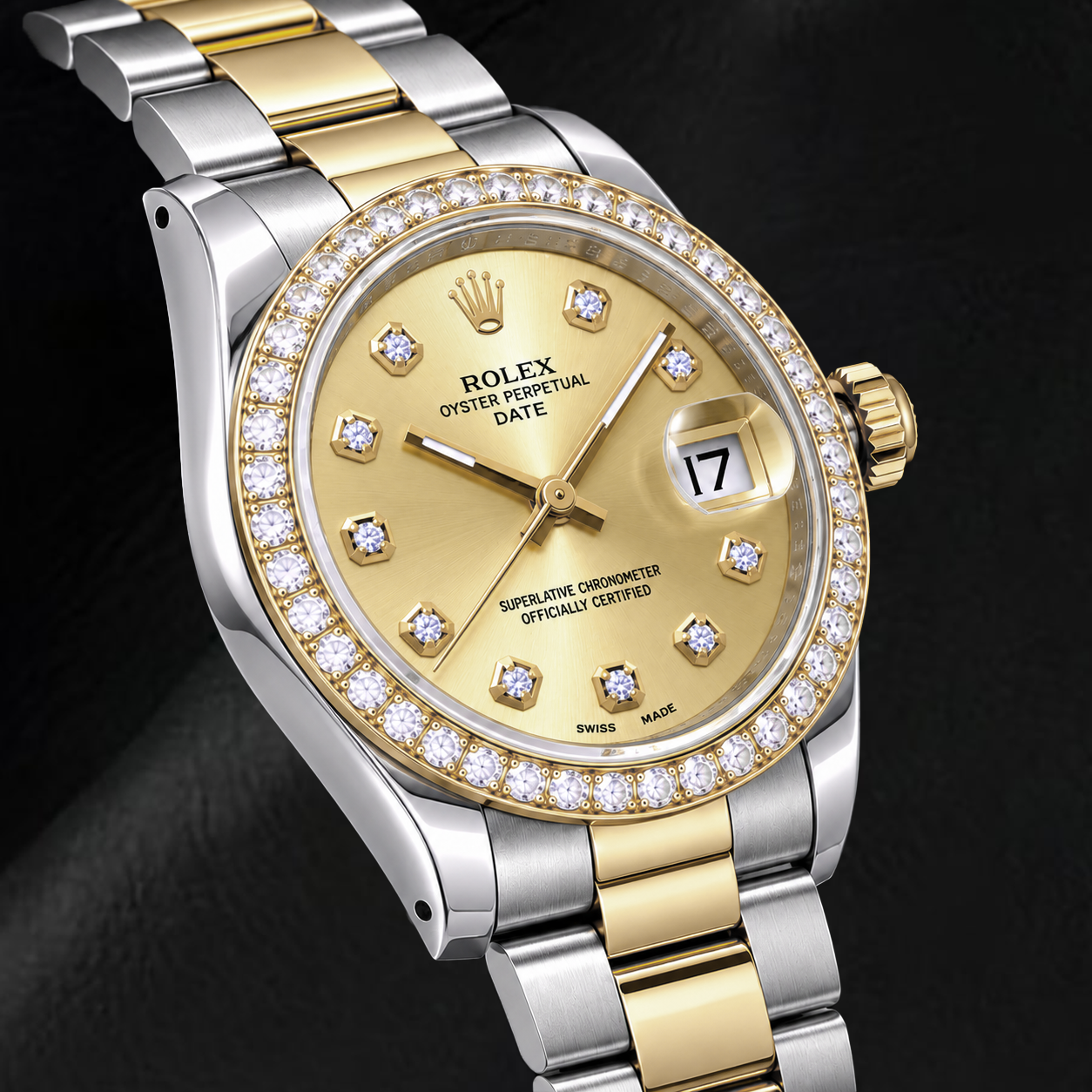Montre Rolex Date 15223 34 mm Bicolore Cadran Diamants Champagne