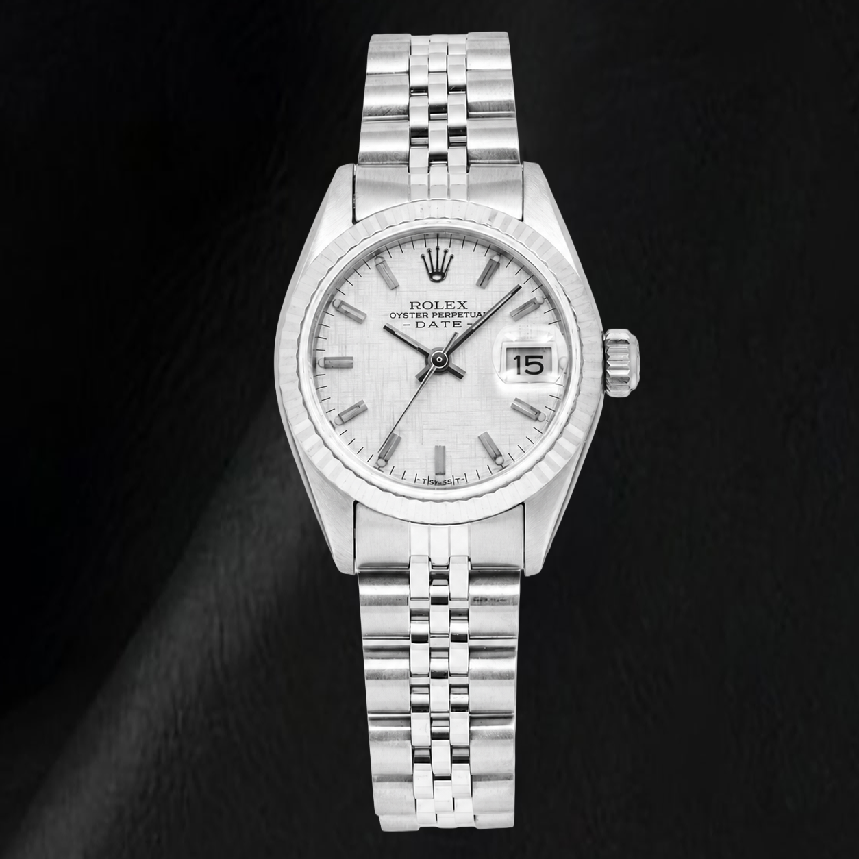 Montre Rolex Date 6916 26 mm Cadran Lin Argenté Bracelet Jubilé en Acier Inoxydable