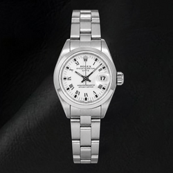 Montre Rolex Date 69160 26 mm Cadran Blanc à Chiffres Romains Acier Inoxydable
