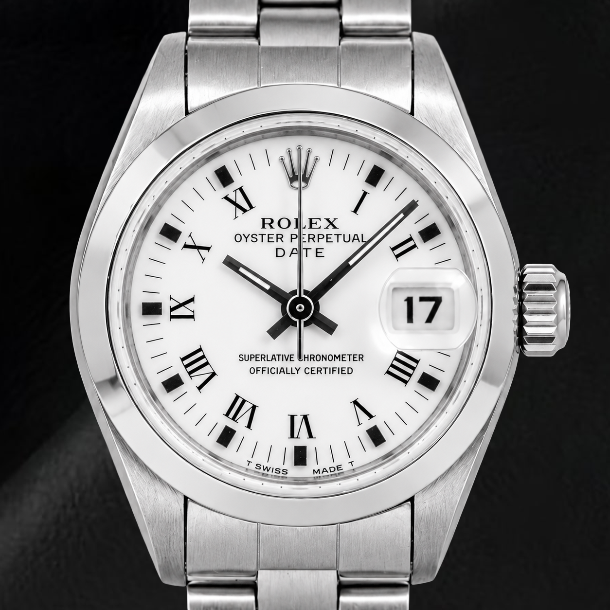 Montre Rolex Date 69160 26 mm Cadran Blanc à Chiffres Romains Acier Inoxydable