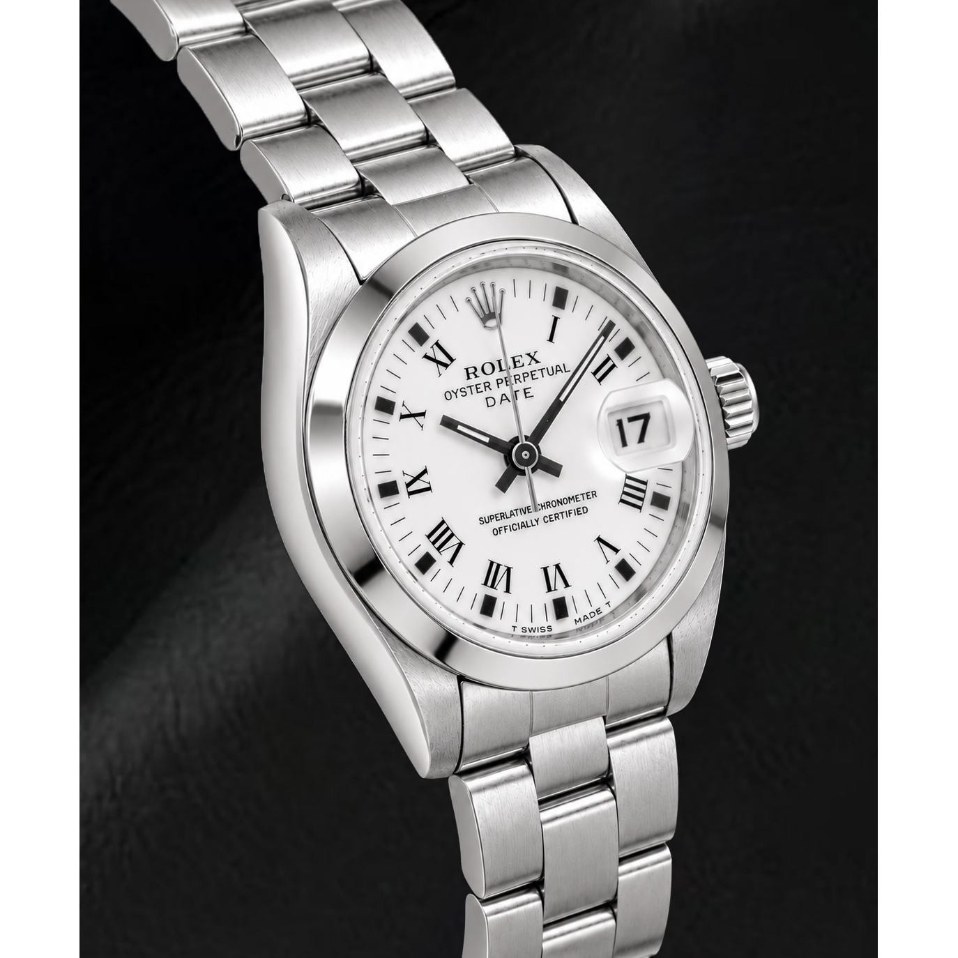 Montre Rolex Date 69160 26 mm Cadran Blanc à Chiffres Romains Acier Inoxydable