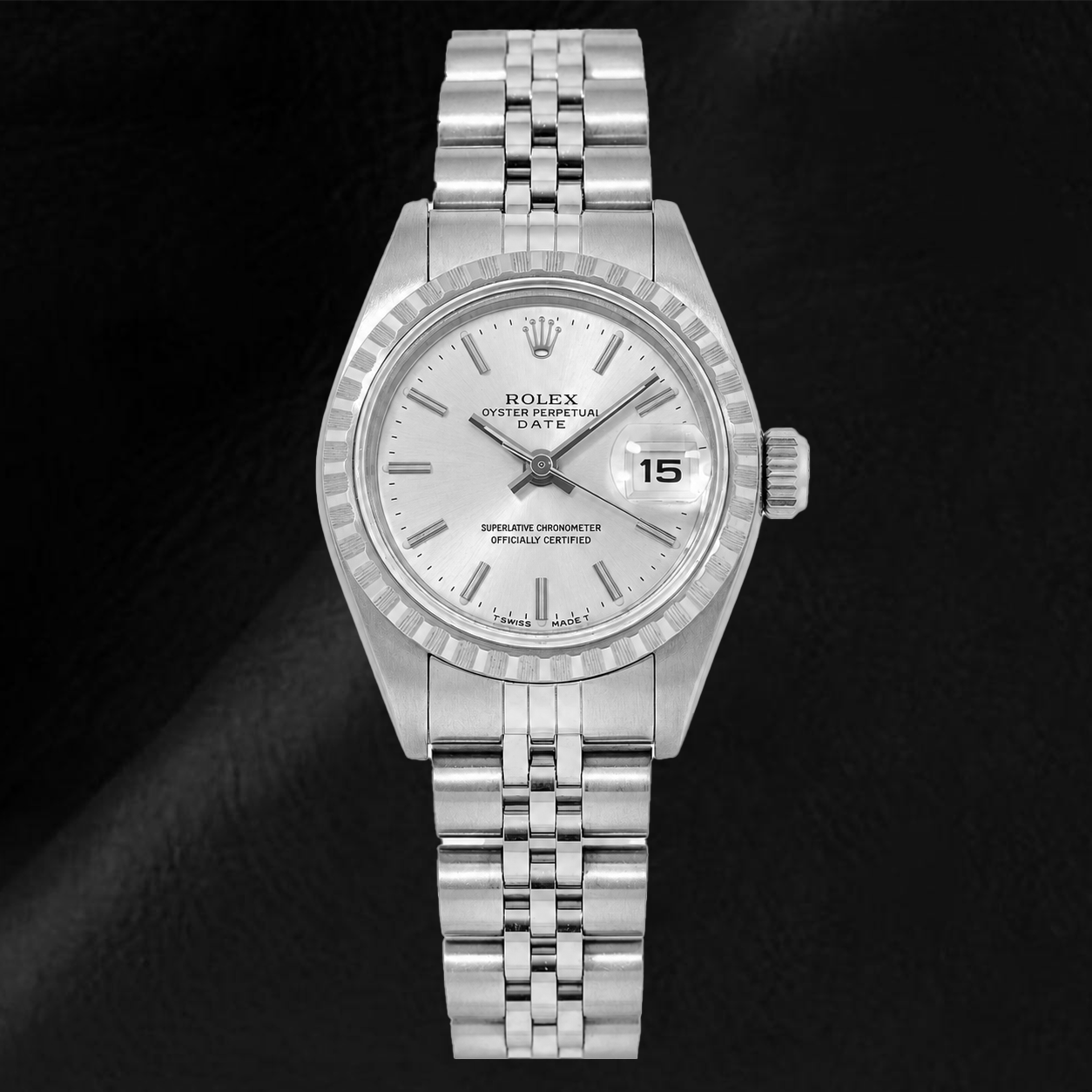 Montre Rolex Date 6924 26 mm Cadran Argenté à Index Bâtons Bracelet Jubilé en Acier Inoxydable