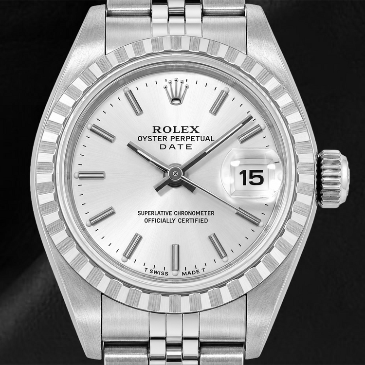 Montre Rolex Date 6924 26 mm Cadran Argenté à Index Bâtons Bracelet Jubilé en Acier Inoxydable