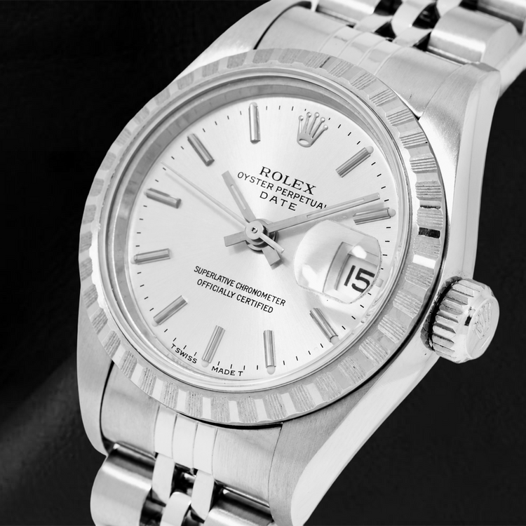 Montre Rolex Date 6924 26 mm Cadran Argenté à Index Bâtons Bracelet Jubilé en Acier Inoxydable