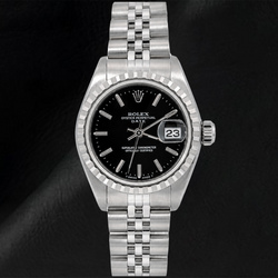 Montre Rolex Date 6924 26 mm Cadran Noir à Index Bâtons Bracelet Jubilé en Acier Inoxydable