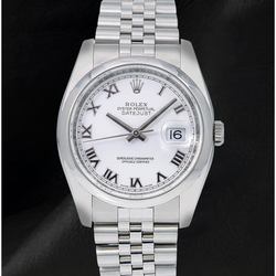 Montre Rolex Datejust 116200 36 mm en Acier Inoxydable Cadran Blanc à Chiffres Romains