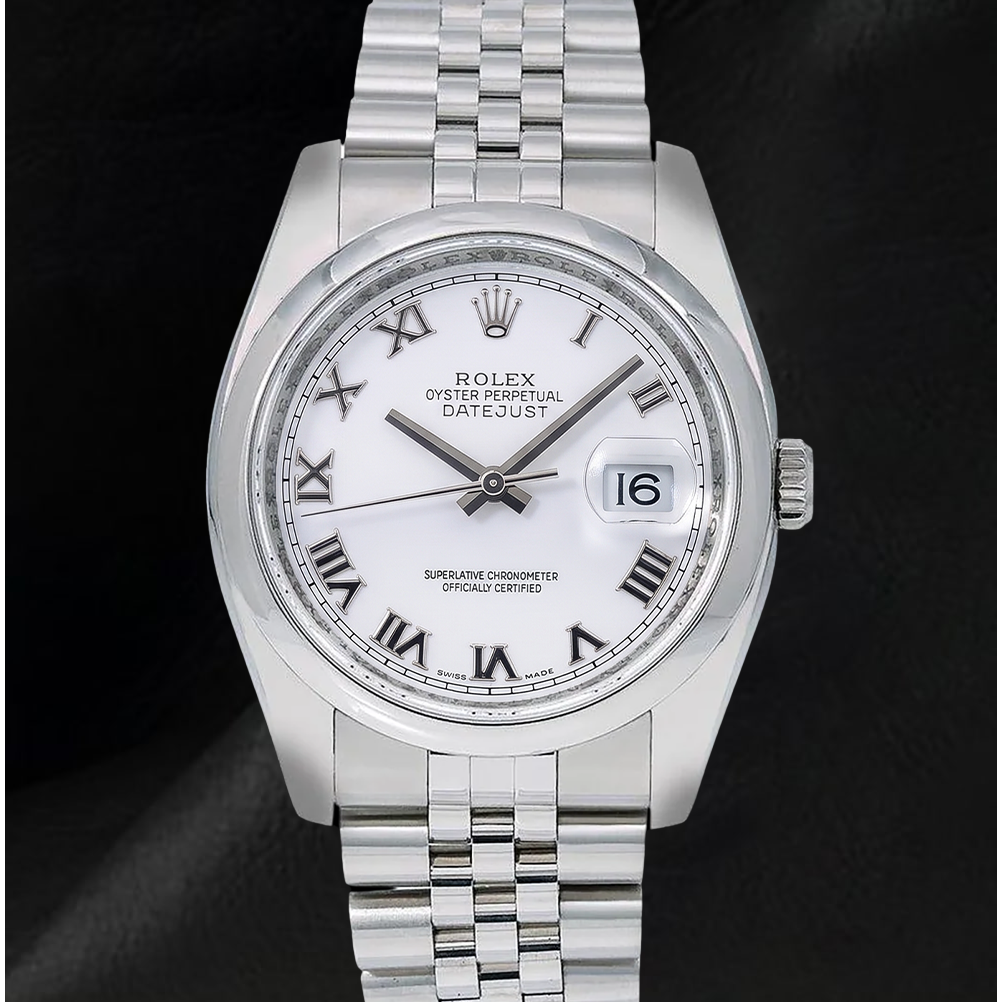 Montre Rolex Datejust 116200 36 mm en Acier Inoxydable Cadran Blanc à Chiffres Romains