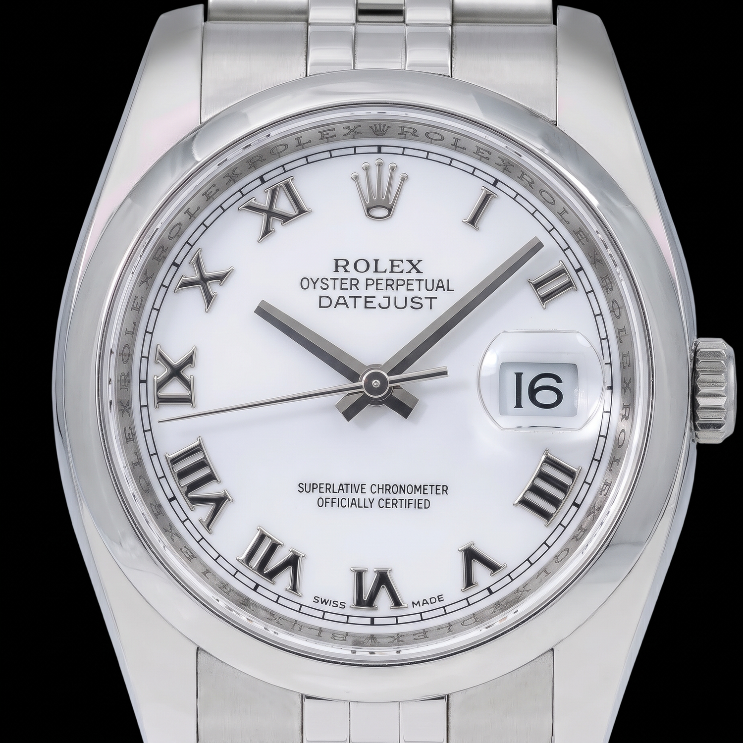 Montre Rolex Datejust 116200 36 mm en Acier Inoxydable Cadran Blanc à Chiffres Romains