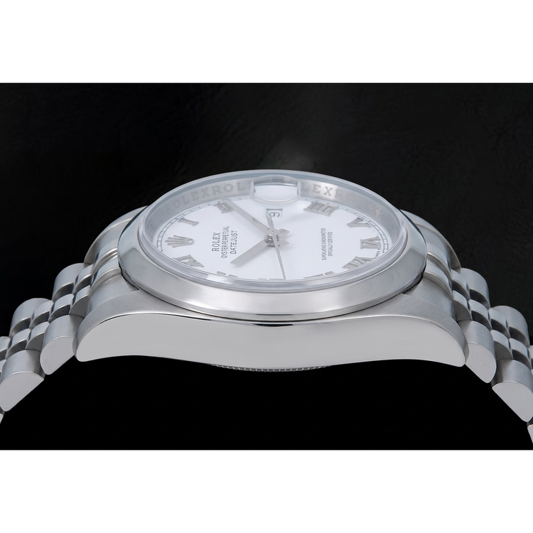 Montre Rolex Datejust 116200 36 mm en Acier Inoxydable Cadran Blanc à Chiffres Romains