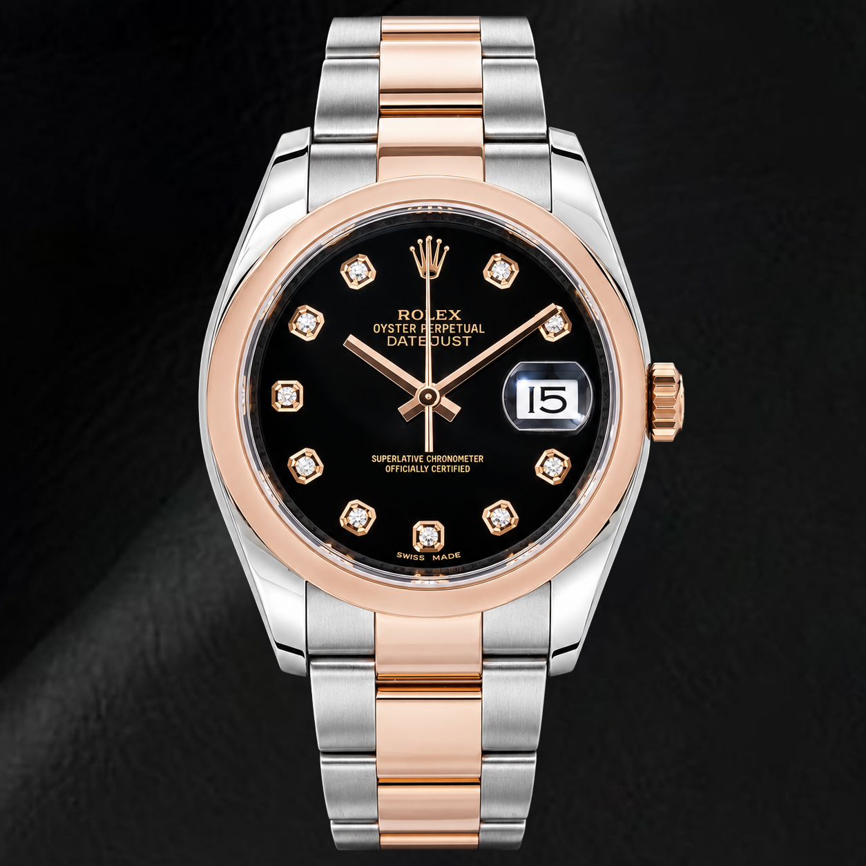 Montre Rolex Datejust 116201 36 mm Bicolore Cadran Diamants Noir