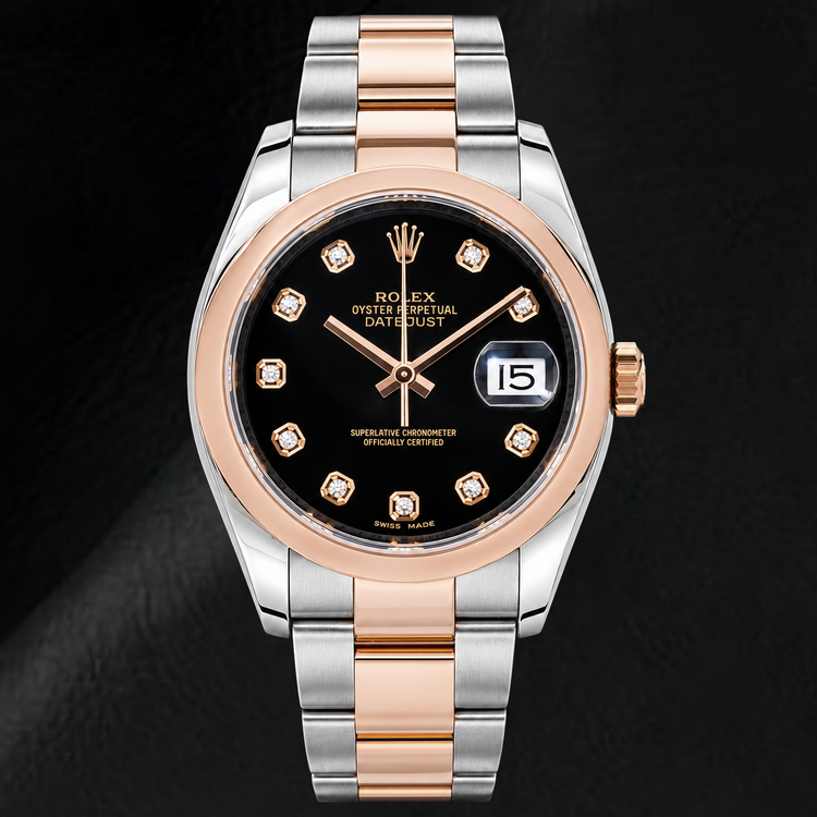 Montre Rolex Datejust 116201 36 mm Bicolore Cadran Diamants Noir