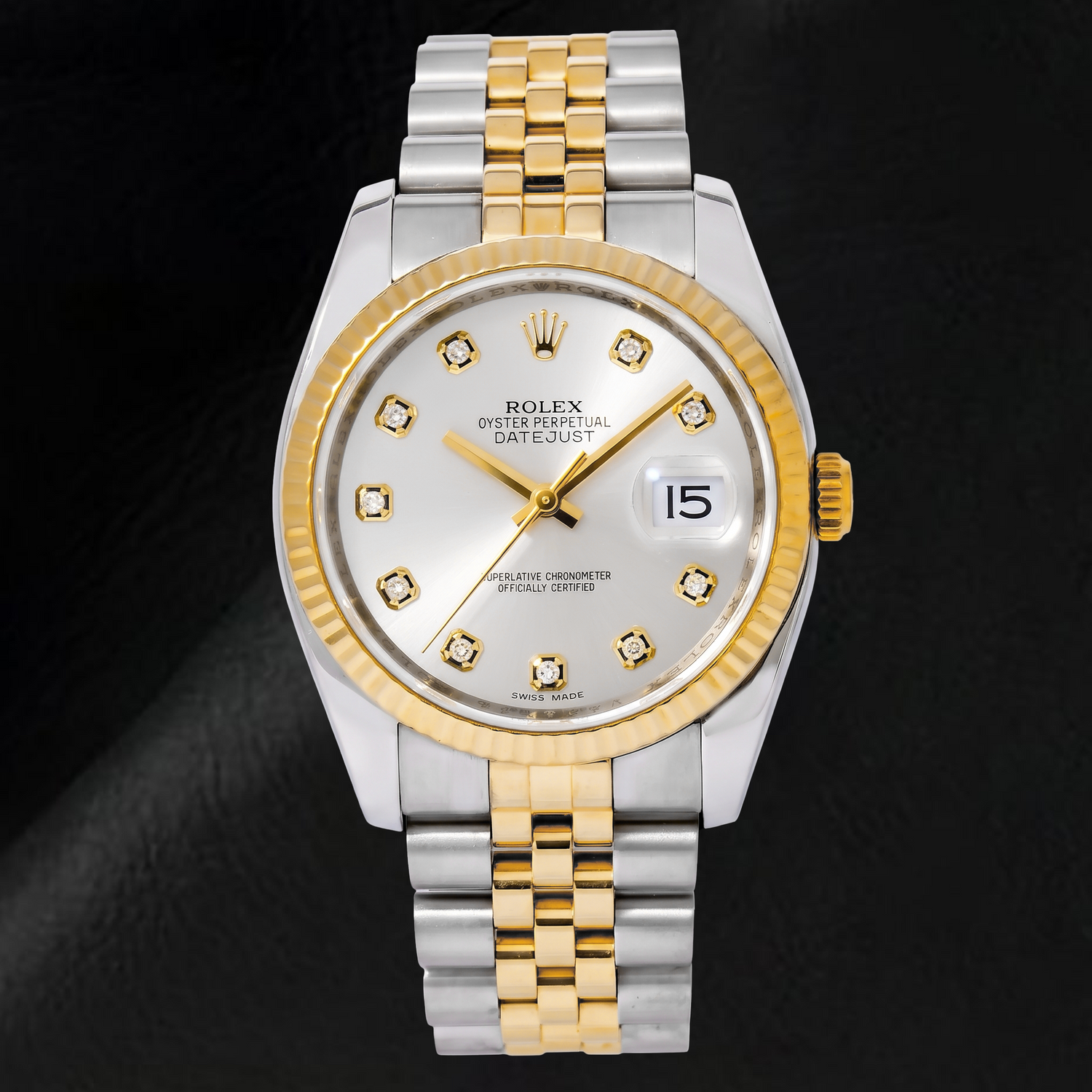Montre Rolex Datejust 116233 36 mm Bicolore Cadran Diamants Argenté