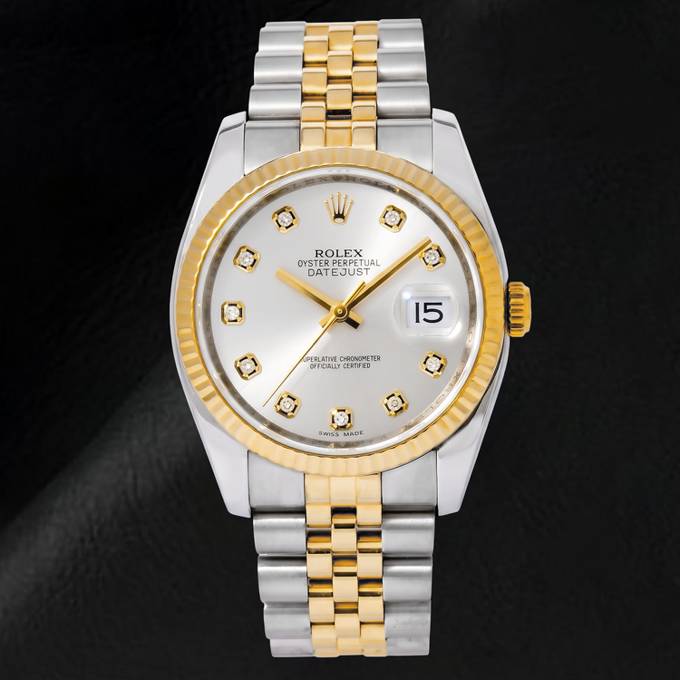 Montre Rolex Datejust 116233 36 mm Bicolore Cadran Diamants Argenté
