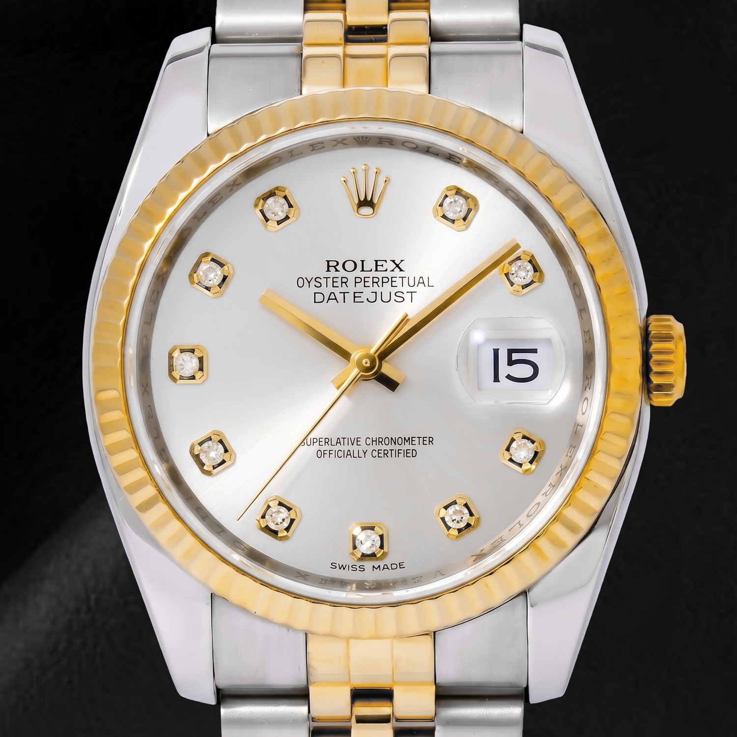 Montre Rolex Datejust 116233 36 mm Bicolore Cadran Diamants Argenté
