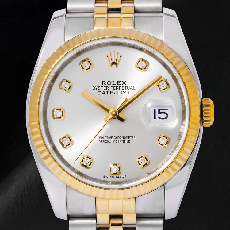 Montre Rolex Datejust 116233 36 mm Bicolore Cadran Diamants Argenté