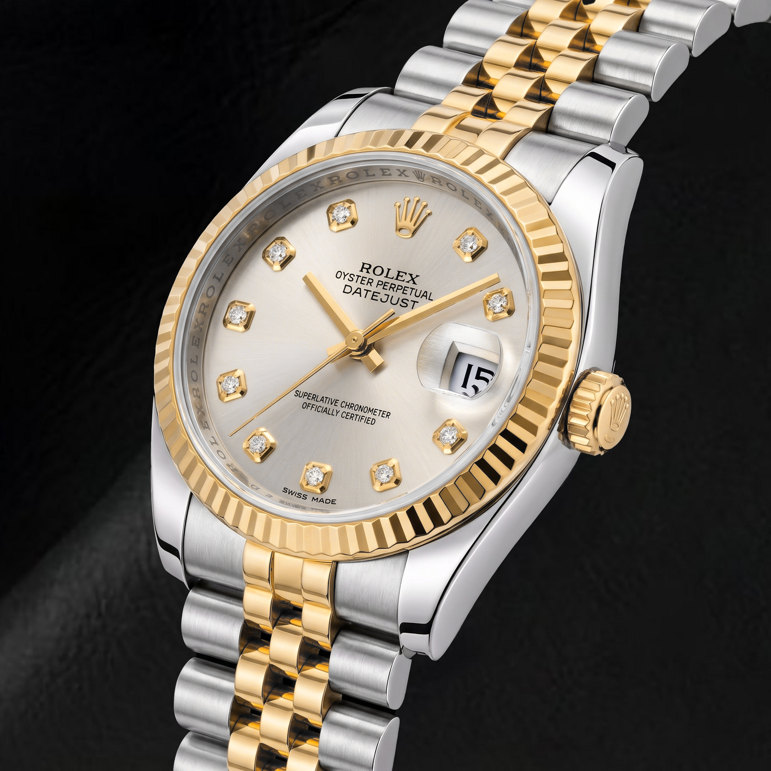 Montre Rolex Datejust 116233 36 mm Bicolore Cadran Diamants Argenté