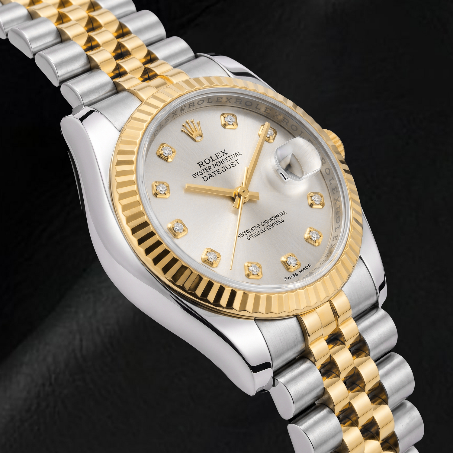 Montre Rolex Datejust 116233 36 mm Bicolore Cadran Diamants Argenté