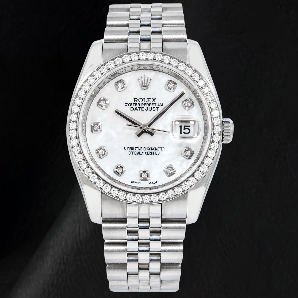 Montre Rolex Datejust 116234 36 mm en Acier Inoxydable Cadran Diamants en Nacre Blanche