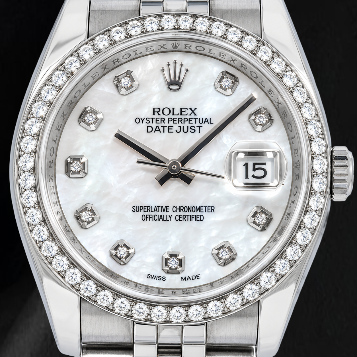 Montre Rolex Datejust 116234 36 mm en Acier Inoxydable Cadran Diamants en Nacre Blanche