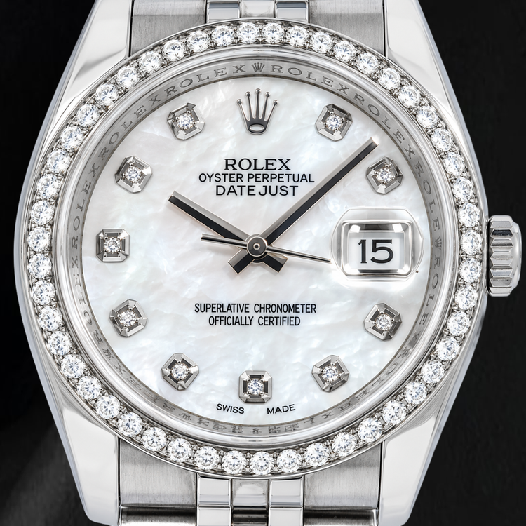 Montre Rolex Datejust 116234 36 mm en Acier Inoxydable Cadran Diamants en Nacre Blanche