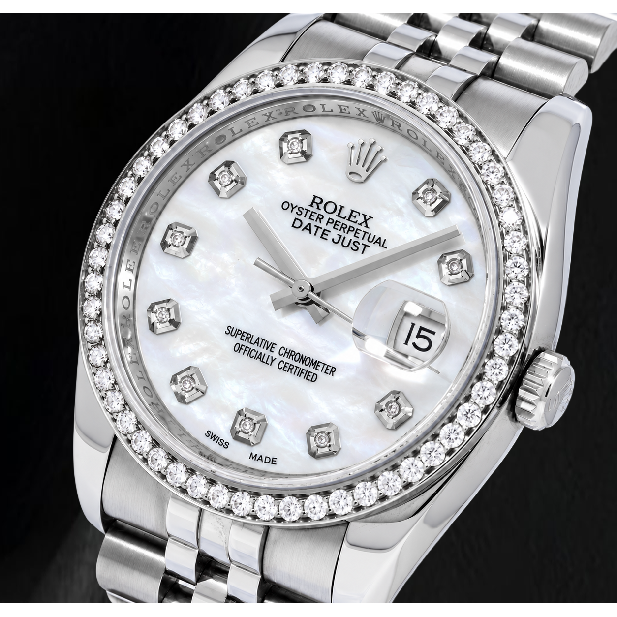 Montre Rolex Datejust 116234 36 mm en Acier Inoxydable Cadran Diamants en Nacre Blanche