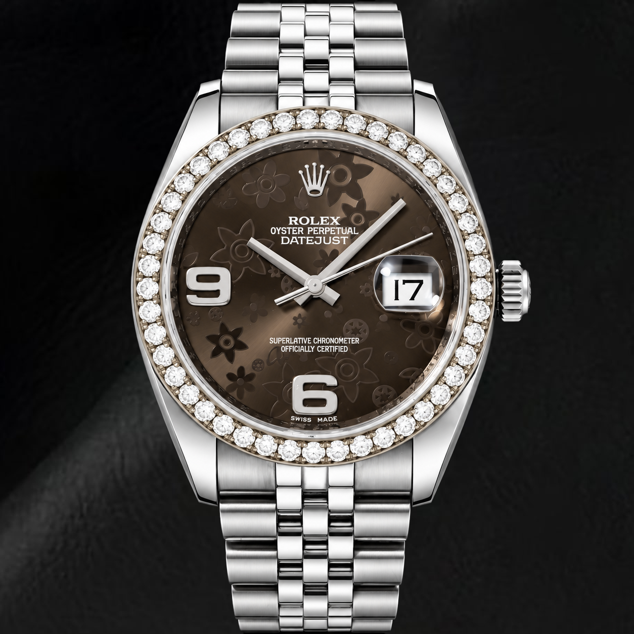 Montre Rolex Datejust 116234 36 mm en Acier Inoxydable, Cadran Floral Brun à Chiffres Arabes