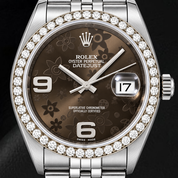 Montre Rolex Datejust 116234 36 mm en Acier Inoxydable, Cadran Floral Brun à Chiffres Arabes