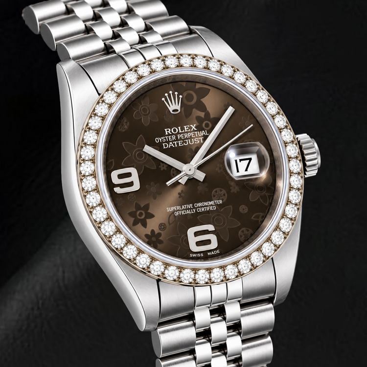Montre Rolex Datejust 116234 36 mm en Acier Inoxydable, Cadran Floral Brun à Chiffres Arabes
