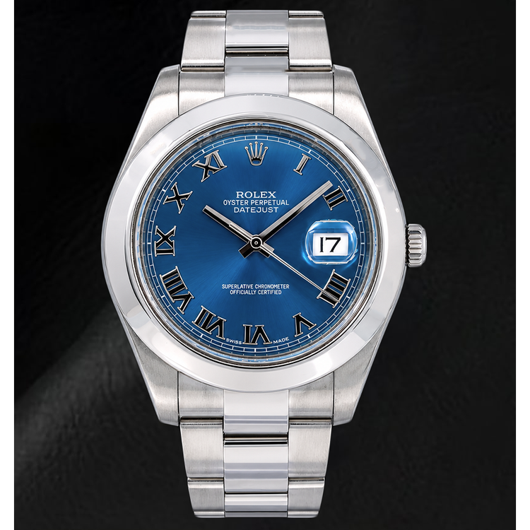Montre Rolex Datejust 116300 41 mm Cadran Bleu à Chiffres Romains en Acier Inoxydable