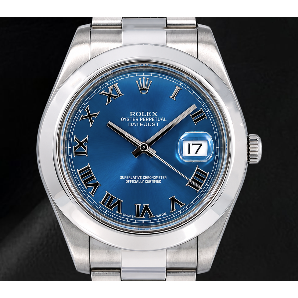Montre Rolex Datejust 116300 41 mm Cadran Bleu à Chiffres Romains en Acier Inoxydable