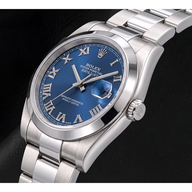 Montre Rolex Datejust 116300 41 mm Cadran Bleu à Chiffres Romains en Acier Inoxydable