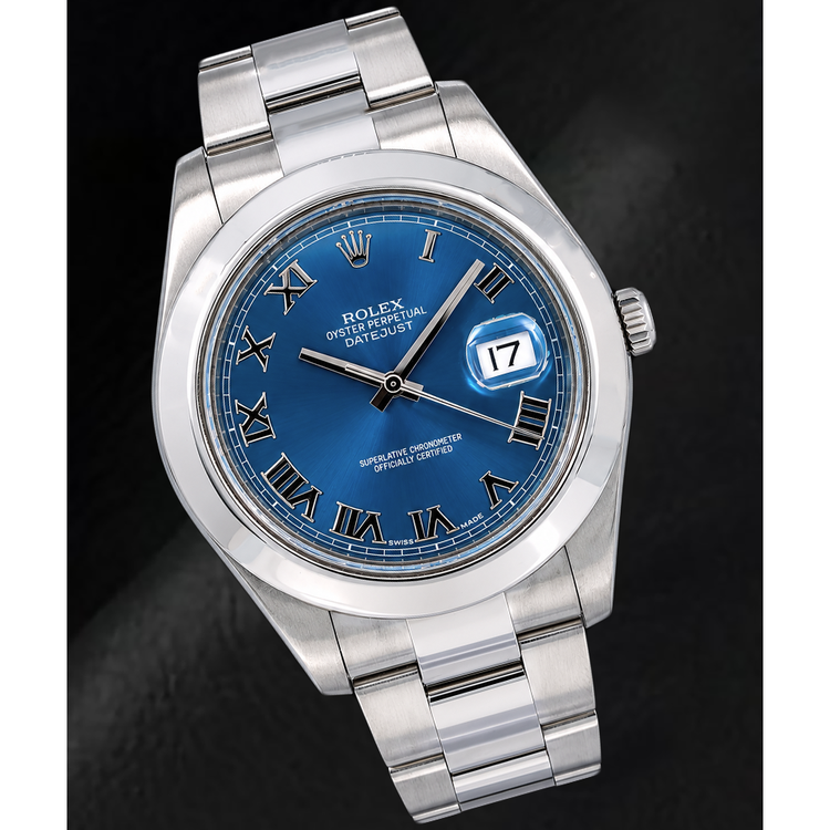 Montre Rolex Datejust 116300 41 mm Cadran Bleu à Chiffres Romains en Acier Inoxydable