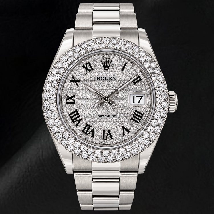 Montre Rolex Datejust 116300 41 mm en Acier Inoxydable avec Cadran Pavé de Diamants et Chiffres Romains