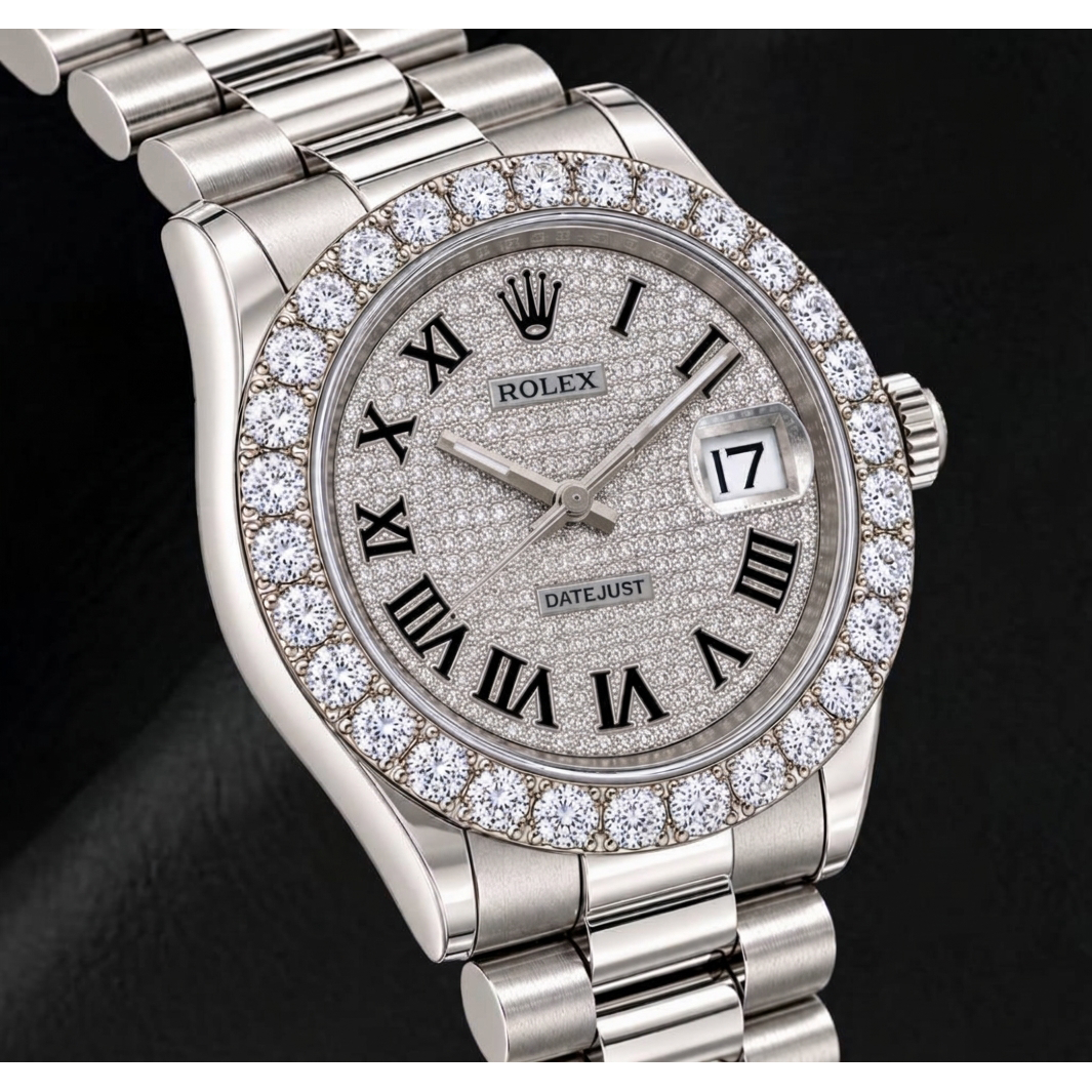 Montre Rolex Datejust 116300 41 mm en Acier Inoxydable avec Cadran Pavé de Diamants et Chiffres Romains