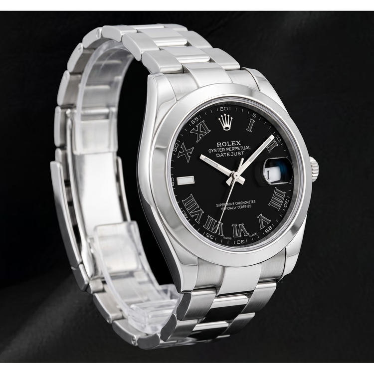 Montre Rolex Datejust 116300 41 mm en Acier Inoxydable Cadran Noir à Chiffres Romains