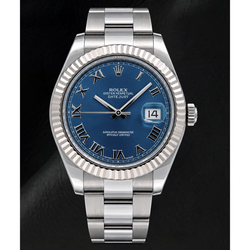 Montre Rolex Datejust 116334 41 mm Cadran Bleu Chiffres Romains en Or et Acier Inoxydable