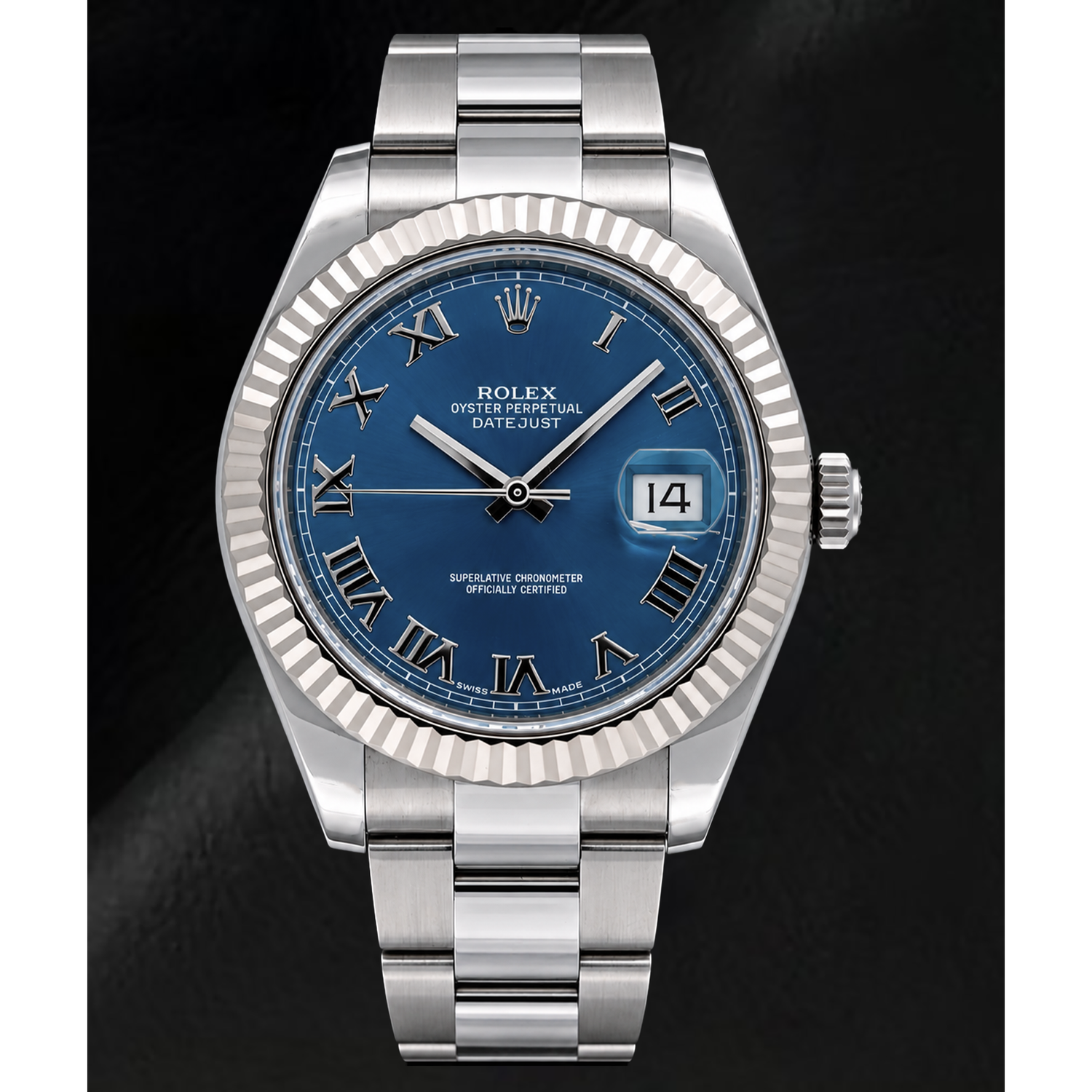 Montre Rolex Datejust 116334 41 mm Cadran Bleu Chiffres Romains en Or et Acier Inoxydable