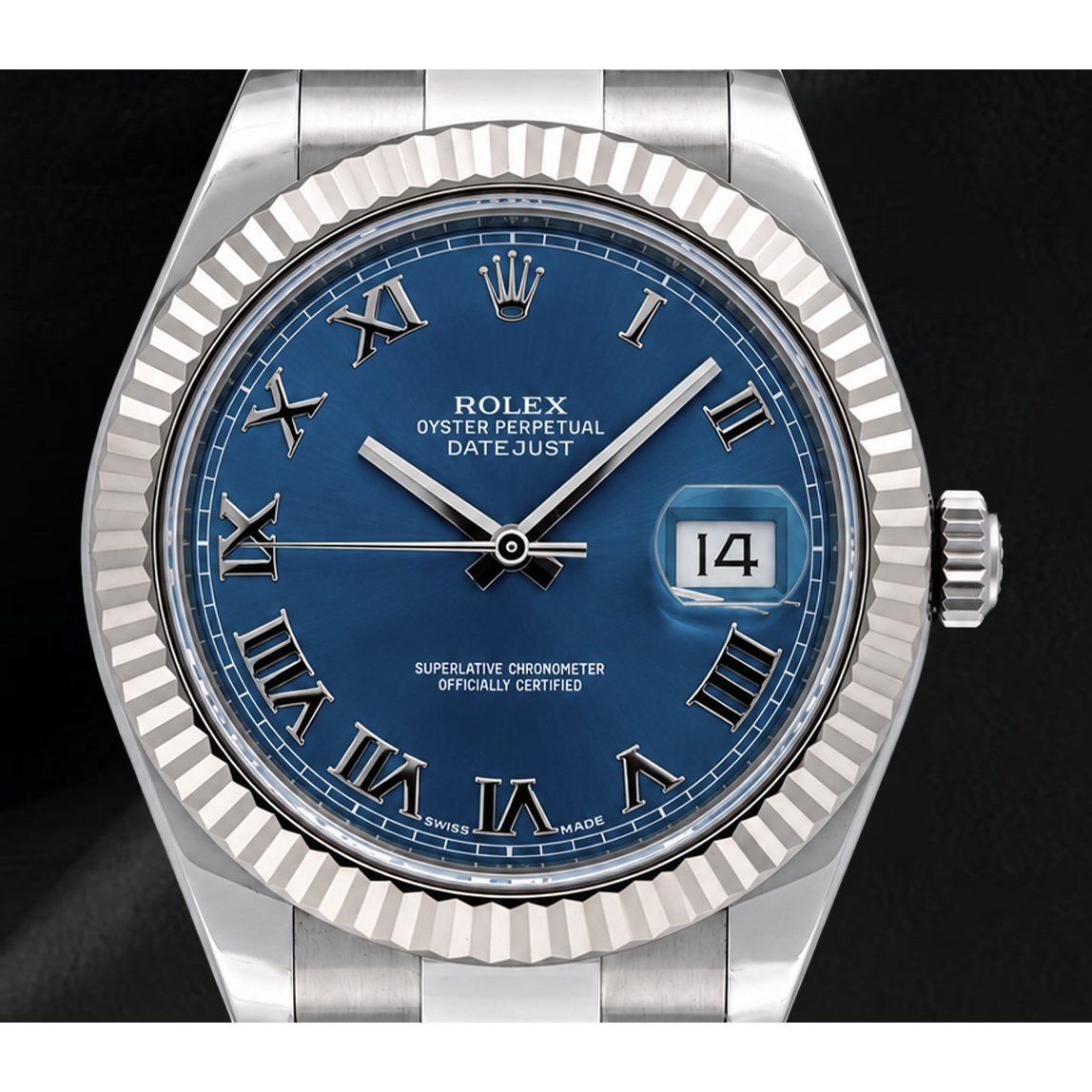 Montre Rolex Datejust 116334 41 mm Cadran Bleu Chiffres Romains en Or et Acier Inoxydable