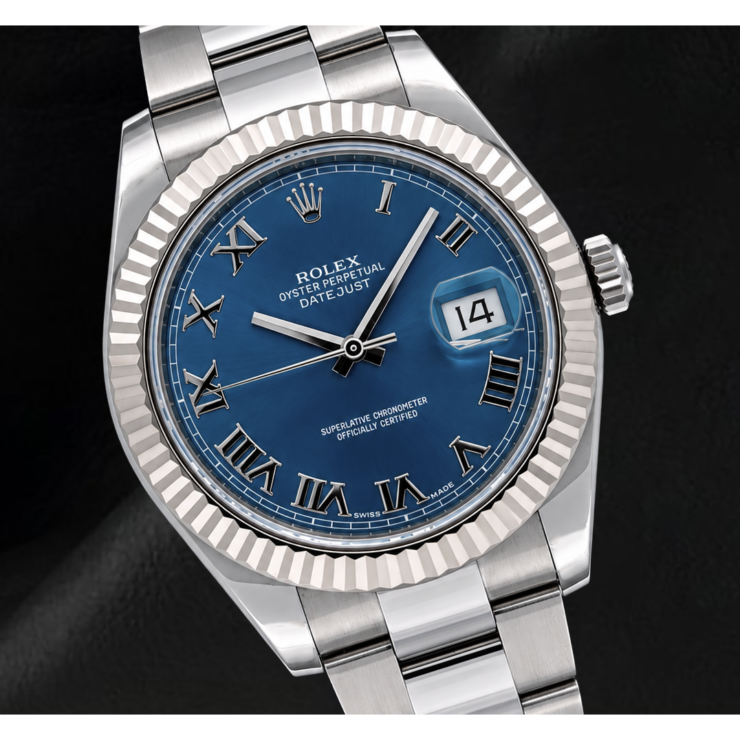 Montre Rolex Datejust 116334 41 mm Cadran Bleu Chiffres Romains en Or et Acier Inoxydable