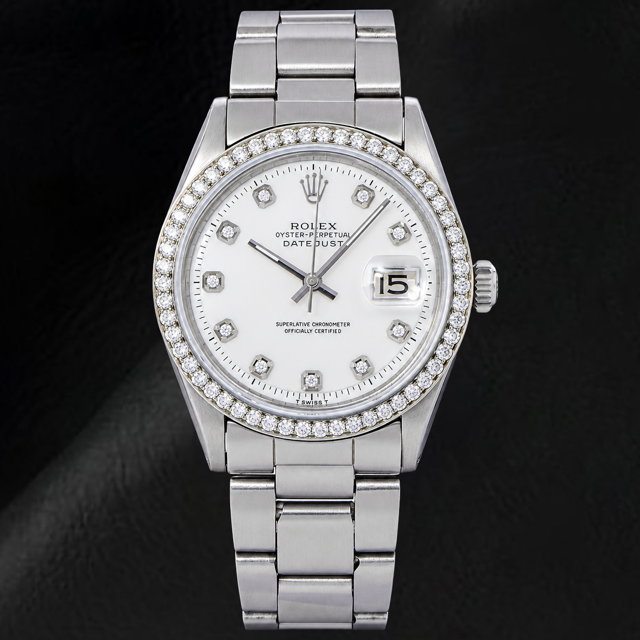 Montre Rolex Datejust 1601 36 mm Cadran Diamants Blanc Acier Inoxydable