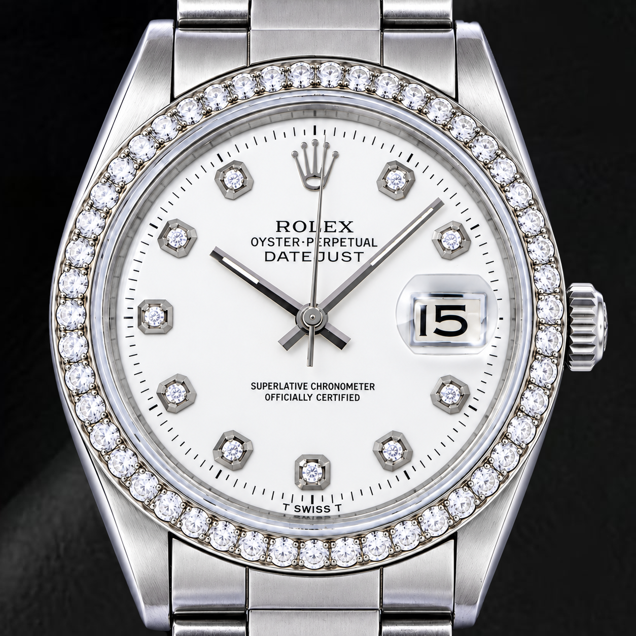 Montre Rolex Datejust 1601 36 mm Cadran Diamants Blanc Acier Inoxydable