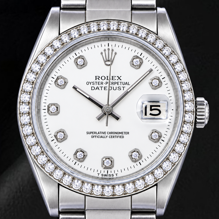 Montre Rolex Datejust 1601 36 mm Cadran Diamants Blanc Acier Inoxydable