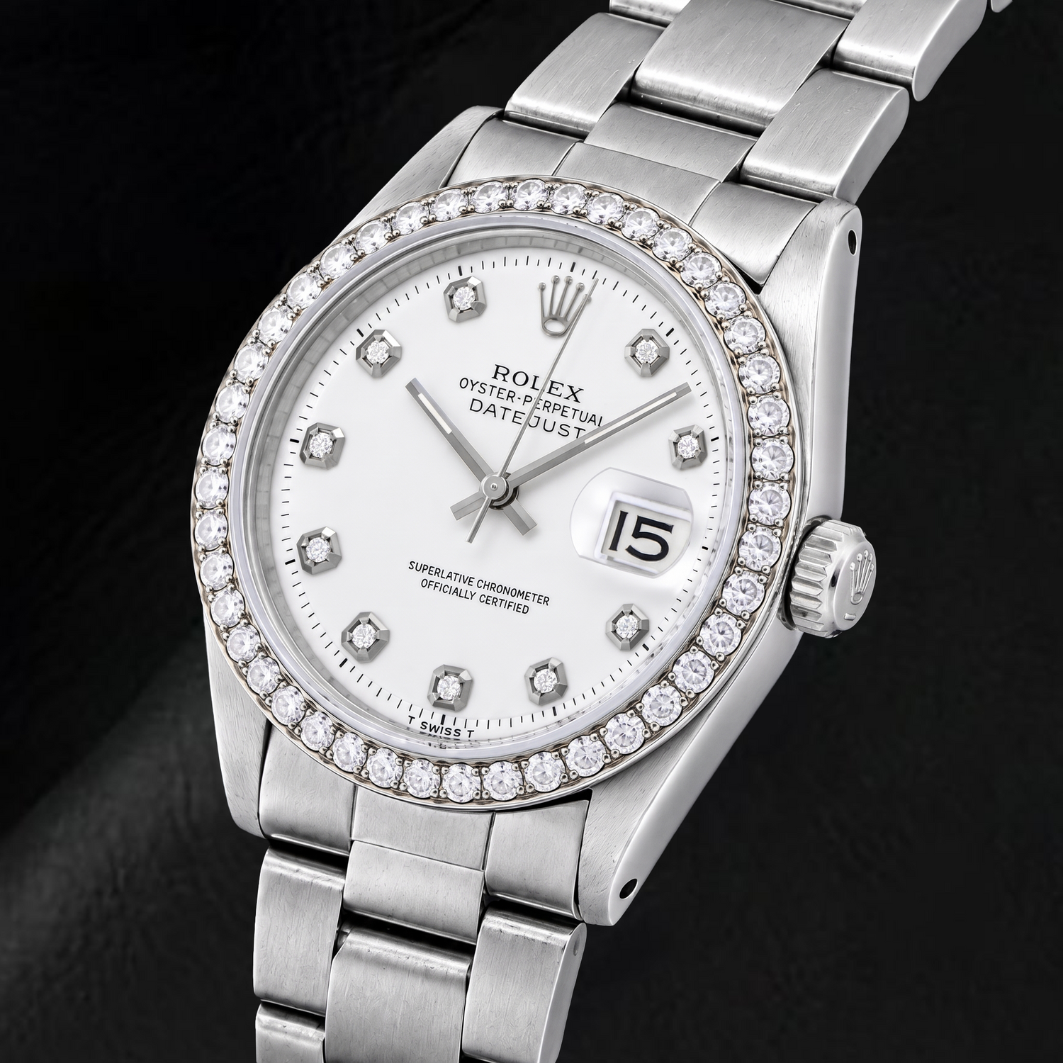 Montre Rolex Datejust 1601 36 mm Cadran Diamants Blanc Acier Inoxydable