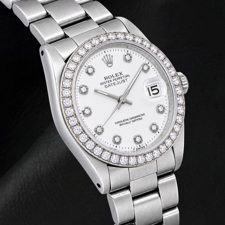 Montre Rolex Datejust 1601 36 mm Cadran Diamants Blanc Acier Inoxydable