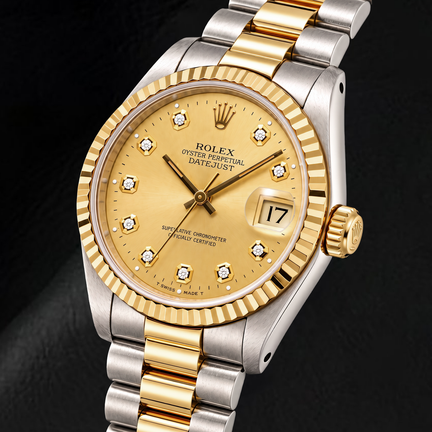 Montre Rolex Datejust 16013 36 mm Bicolore Cadran Diamants Champagne