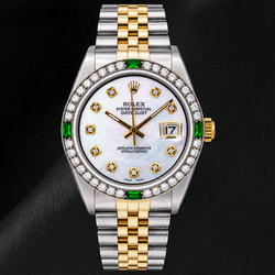Montre Rolex Datejust 16013 36 mm Bicolore Cadran Diamants en Nacre Blanche